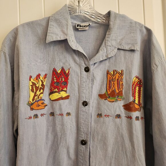 Cowboy Boot Embroidered Button-Up Shirt By Prenzi - Picture 4 of 10